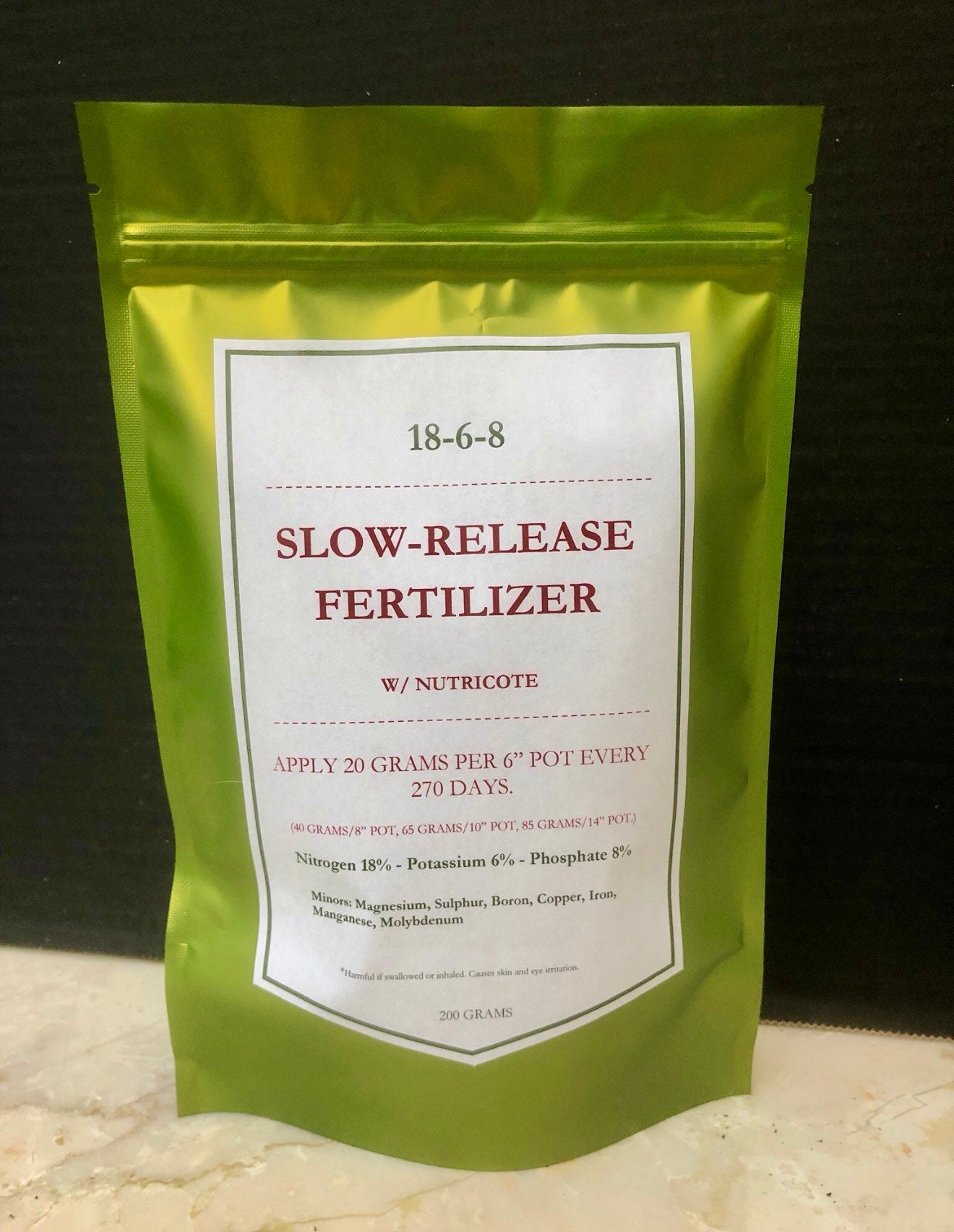 Slow release fertilizer 18-6-8 formula 270 day formula Feeds 20 6” potted plants