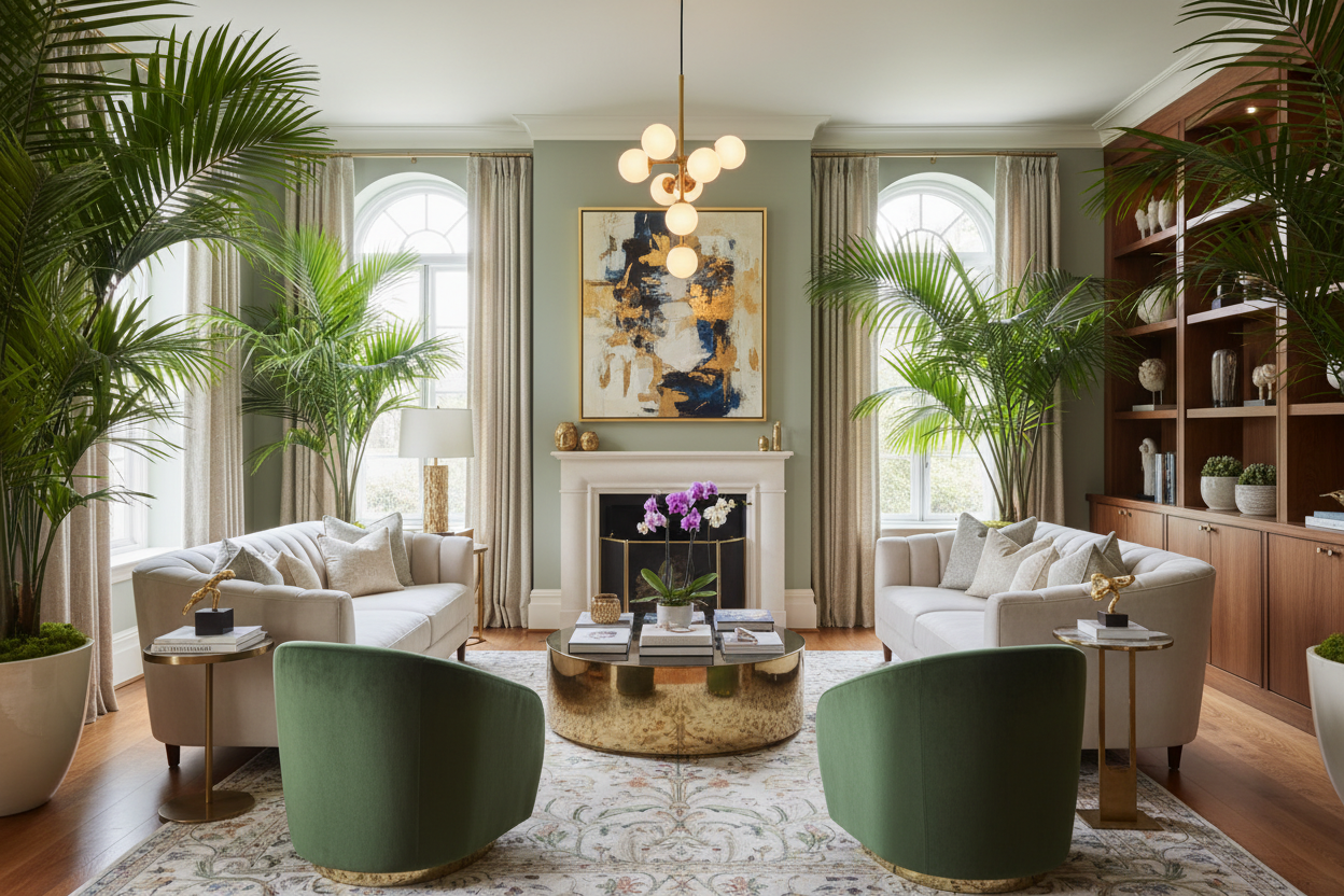 tropical plants displayed in beautiful elegant living room