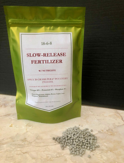 Slow release fertilizer 18-6-8 formula 270 day formula Feeds 20 6” potted plants