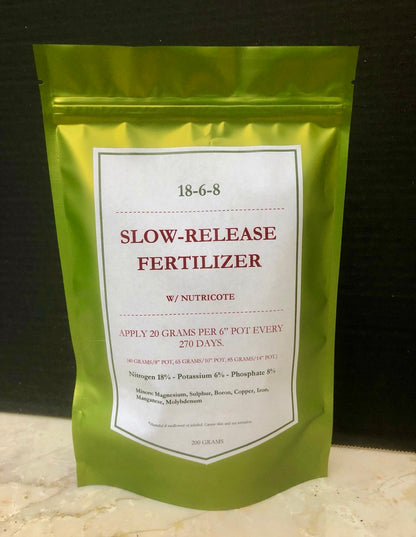 Slow release fertilizer 18-6-8 formula 270 day formula Feeds 20 6” potted plants